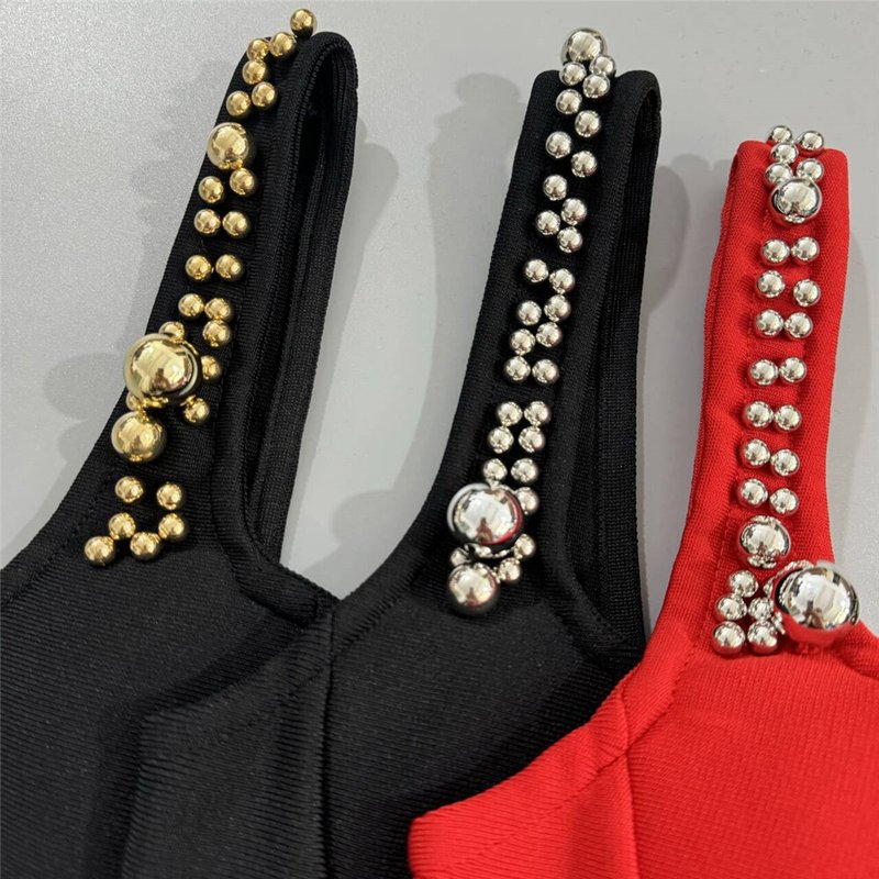 Black Beaded Strapless Bodycon Dress H6795