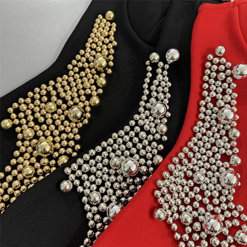 Black Beaded Strapless Bodycon Dress H6795