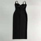 Black Beaded Strappy Mermaid Dress H6575