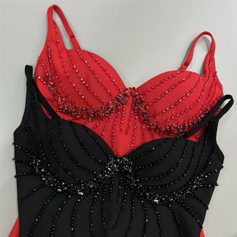 Black Beaded Strappy Mermaid Dress H6575