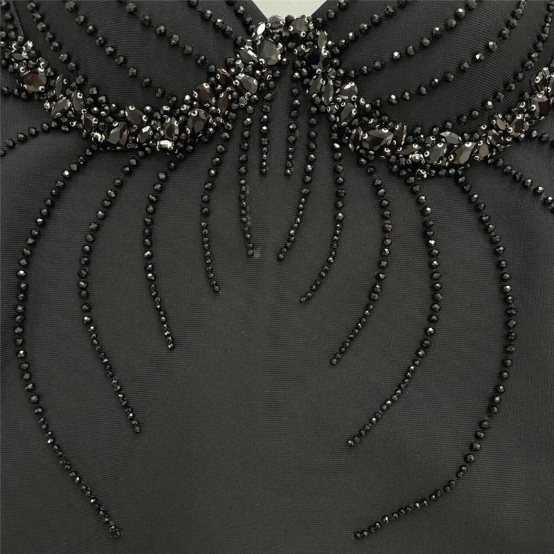 Black Beaded Strappy Mermaid Dress H6575