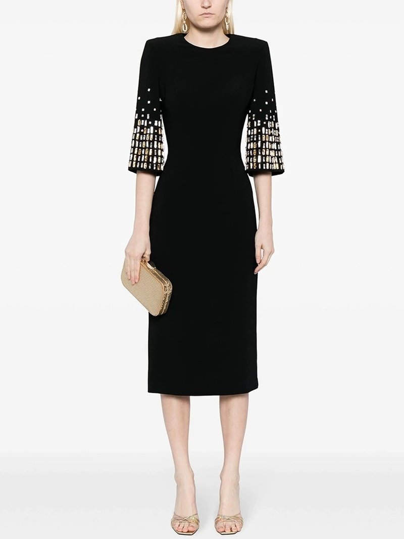 Black Bell Sleeve Midi Dress H6510