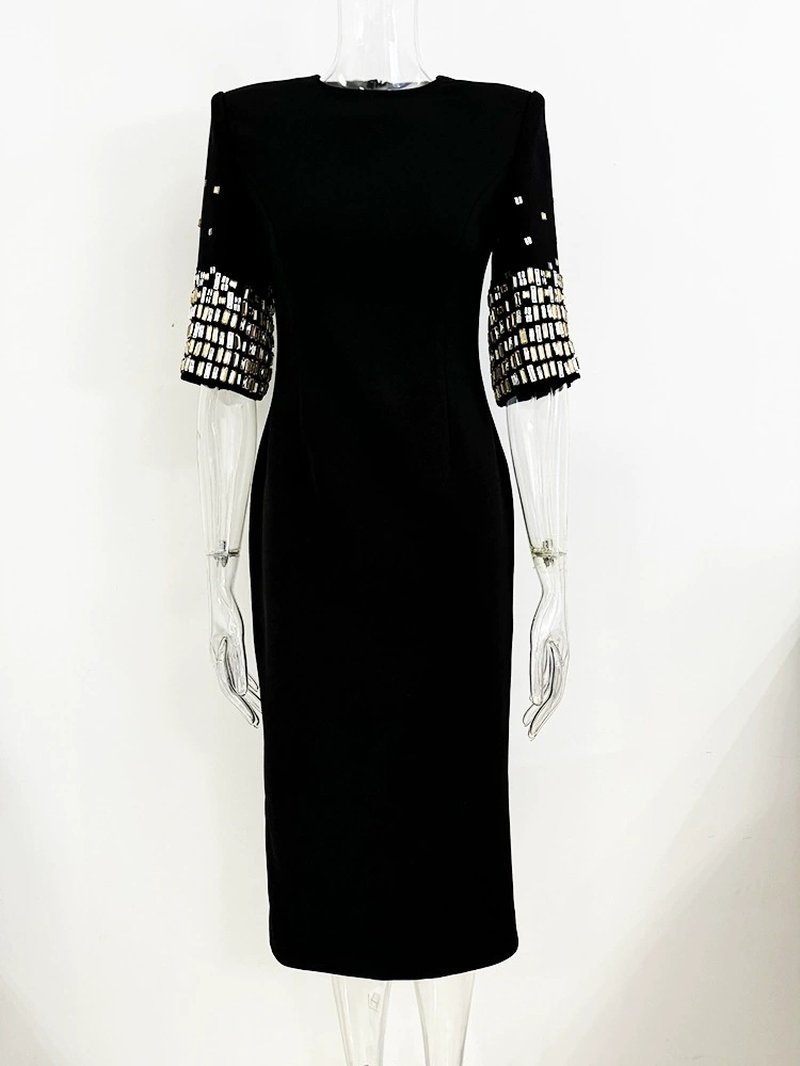 Black Bell Sleeve Midi Dress H6510