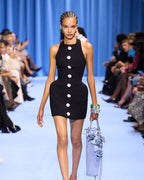 Black Button Front Mini Dress H6390