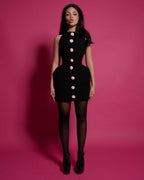 Black Button Front Mini Dress H6390