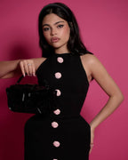 Black Button Front Mini Dress H6390