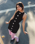 Black Button Front Mini Dress H6390