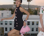 Black Button Front Mini Dress H6390