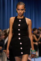 Black Button Front Mini Dress H6390