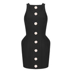 Black Button Front Mini Dress H6390