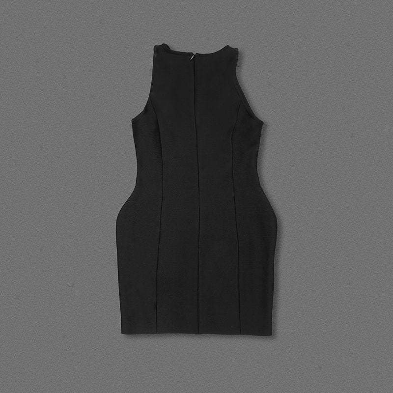 Black Button Front Mini Dress H6390
