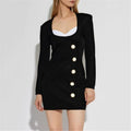 Black Button Front Mini Dress H6446