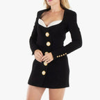 Black Button Front Mini Dress H6446