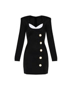 Black Button Front Mini Dress H6446