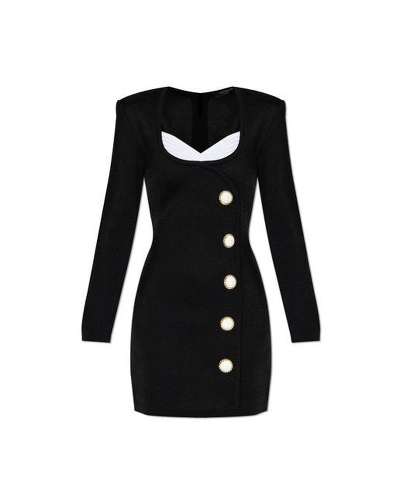 Black Button Front Mini Dress H6446