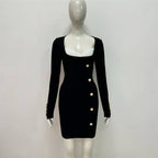 Black Button Front Mini Dress H6446