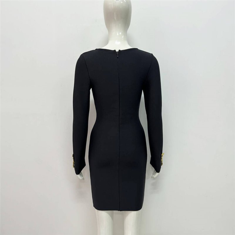 Black Button Front Mini Dress H6446