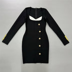 Black Button Front Mini Dress H6446