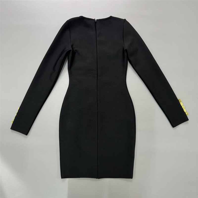 Black Button Front Mini Dress H6446