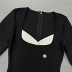 Black Button Front Mini Dress H6446