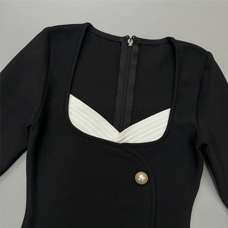 Black Button Front Mini Dress H6446
