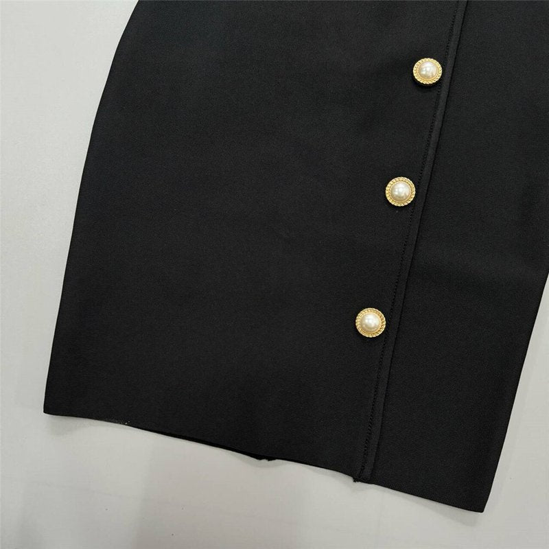 Black Button Front Mini Dress H6446