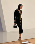 Black Buttoned Hooded Midi Dress H5376