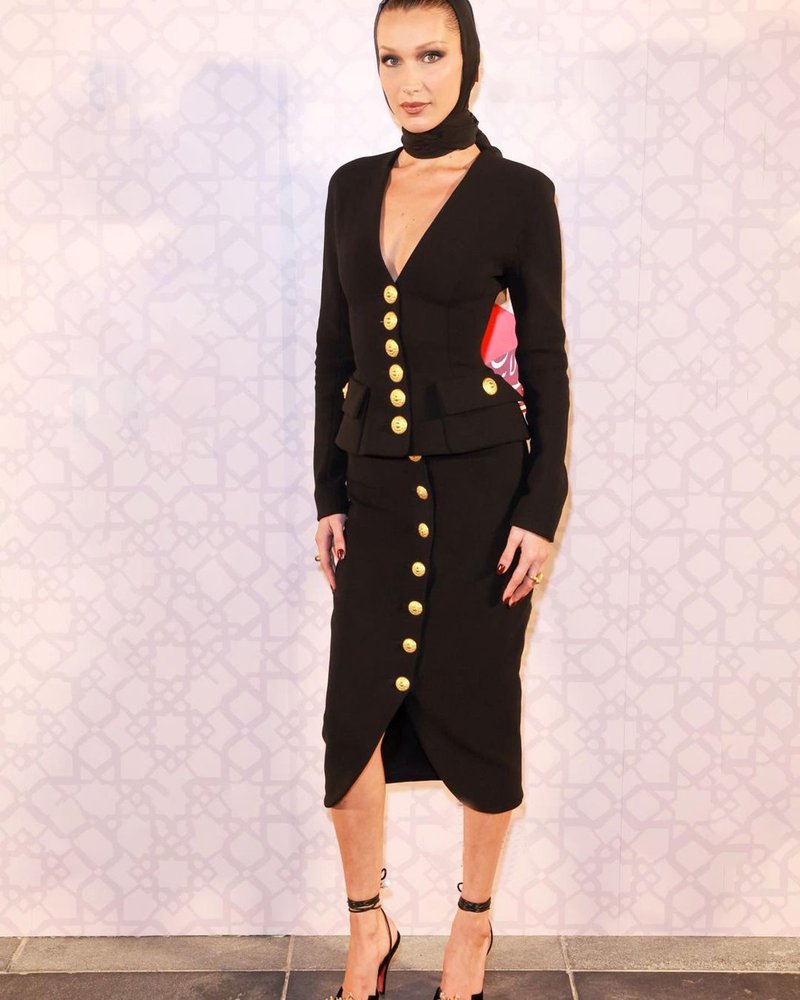 Black Buttoned Hooded Midi Dress H5376