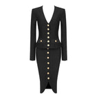 Black Buttoned Hooded Midi Dress H5376
