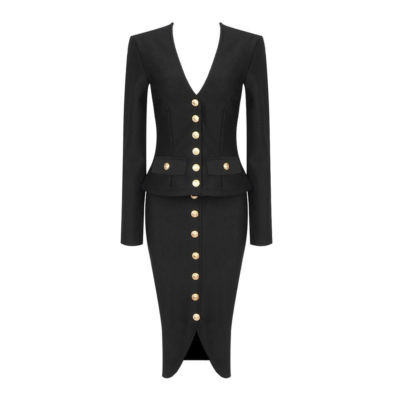 Black Buttoned Hooded Midi Dress H5376