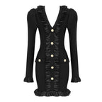 Black Buttoned Long Sleeve Mini Dress H4302