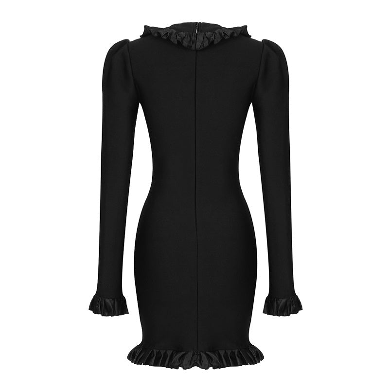 Black Buttoned Long Sleeve Mini Dress H4302