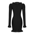 Black Buttoned Long Sleeve Mini Dress H4302