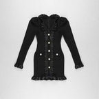 Black Buttoned Long Sleeve Mini Dress H4302