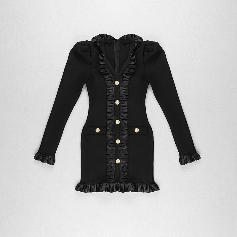 Black Buttoned Long Sleeve Mini Dress H4302