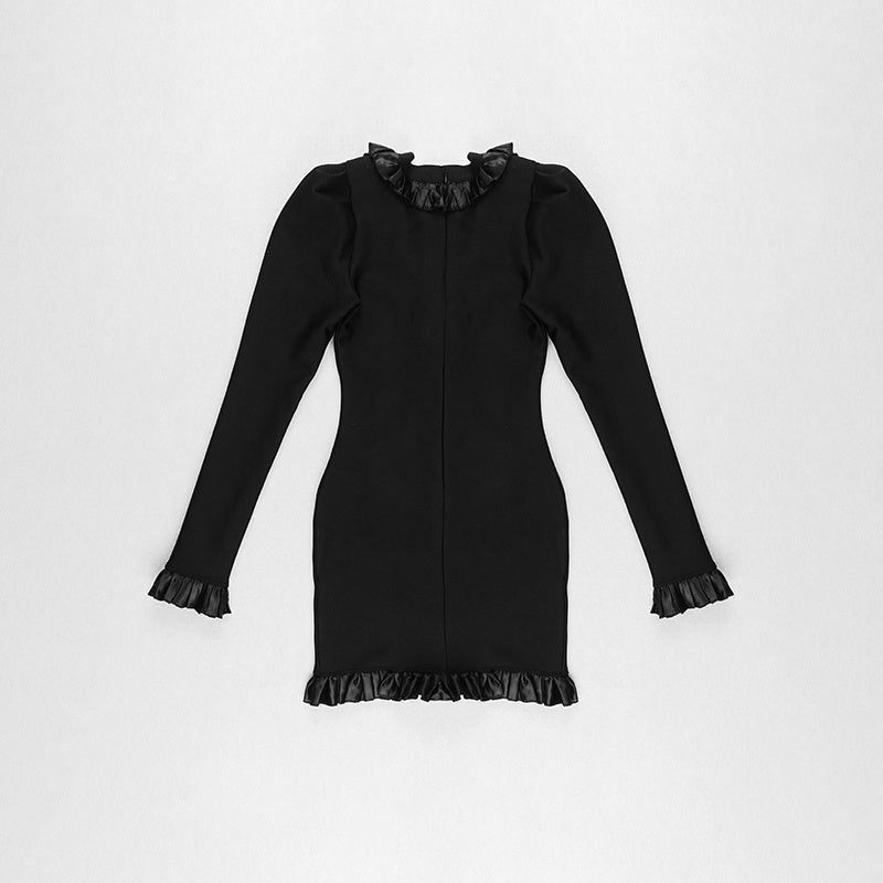 Black Buttoned Long Sleeve Mini Dress H4302