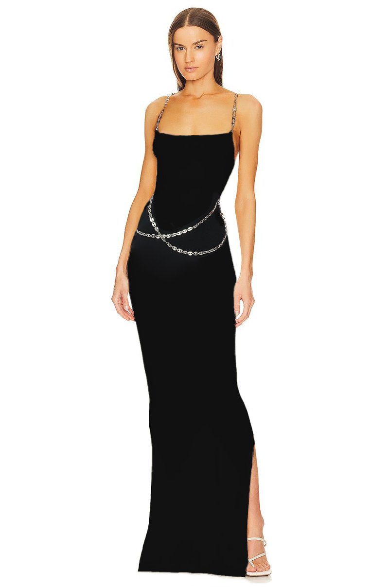 Black Chain Detail Maxi Dress H5964
