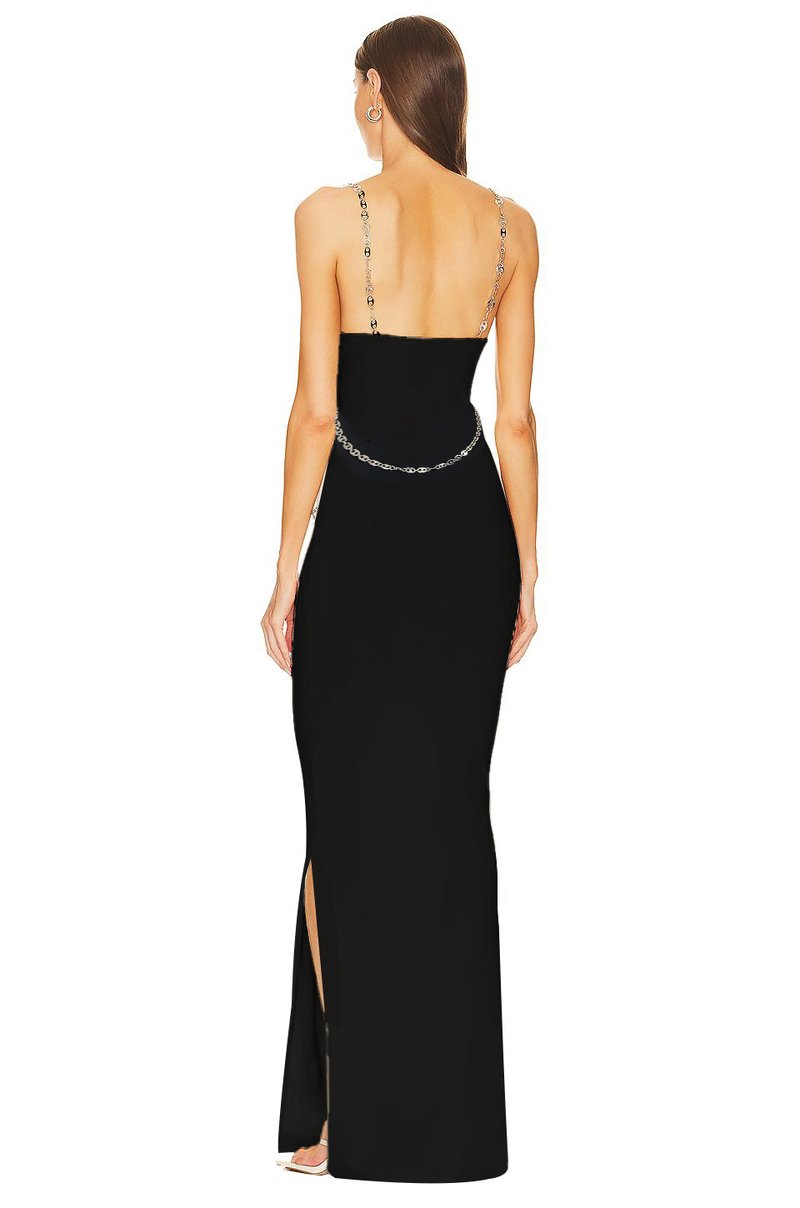 Black Chain Detail Maxi Dress H5964