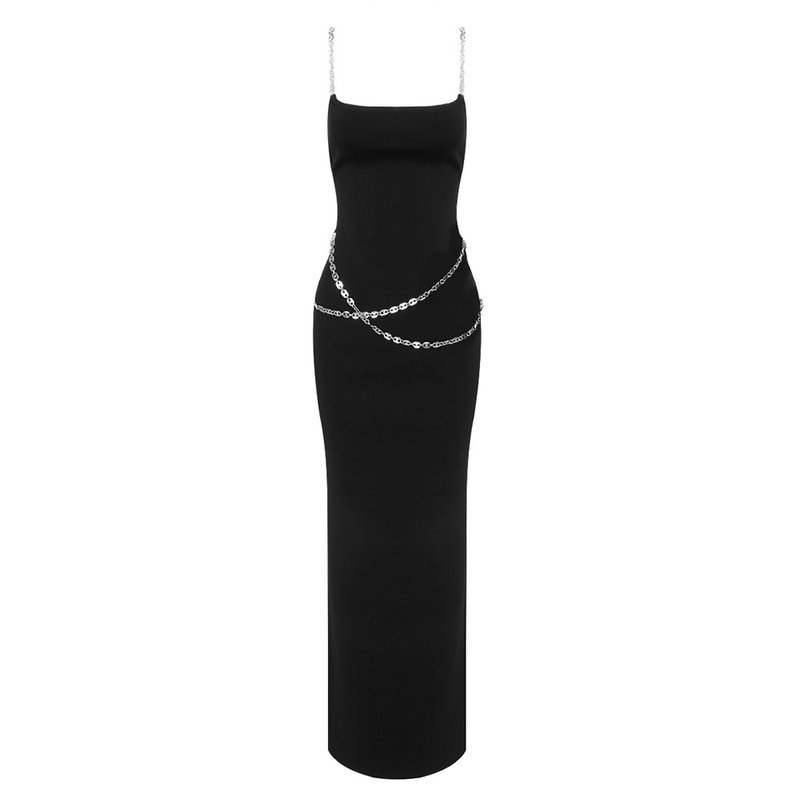 Black Chain Detail Maxi Dress H5964