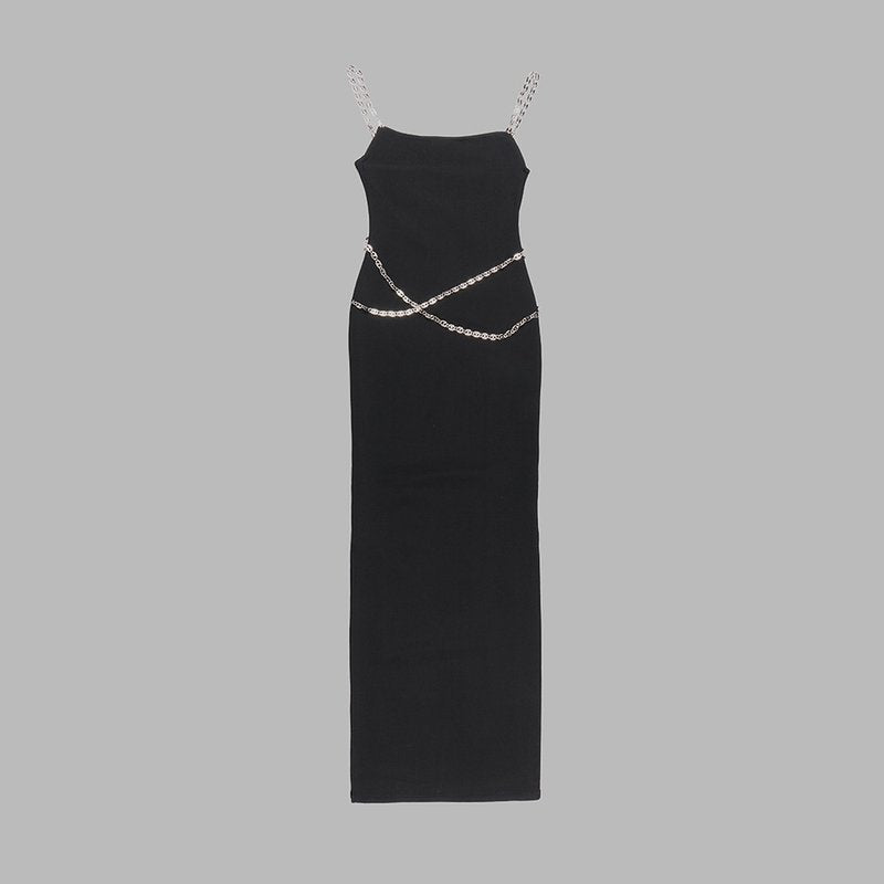 Black Chain Detail Maxi Dress H5964