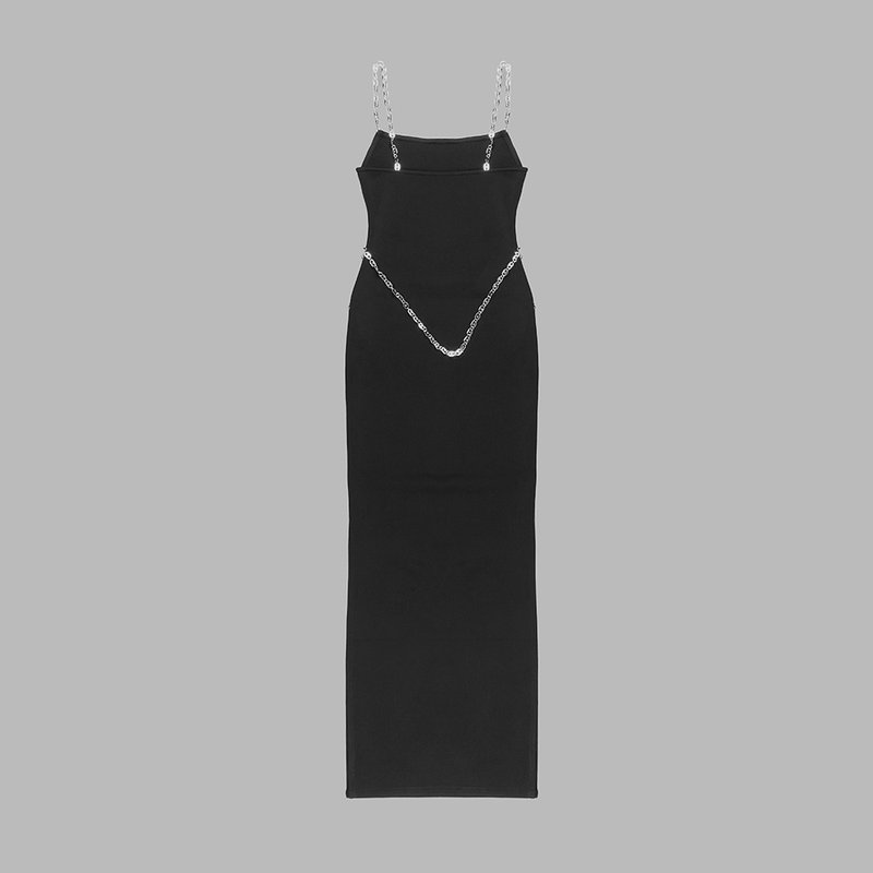Black Chain Detail Maxi Dress H5964