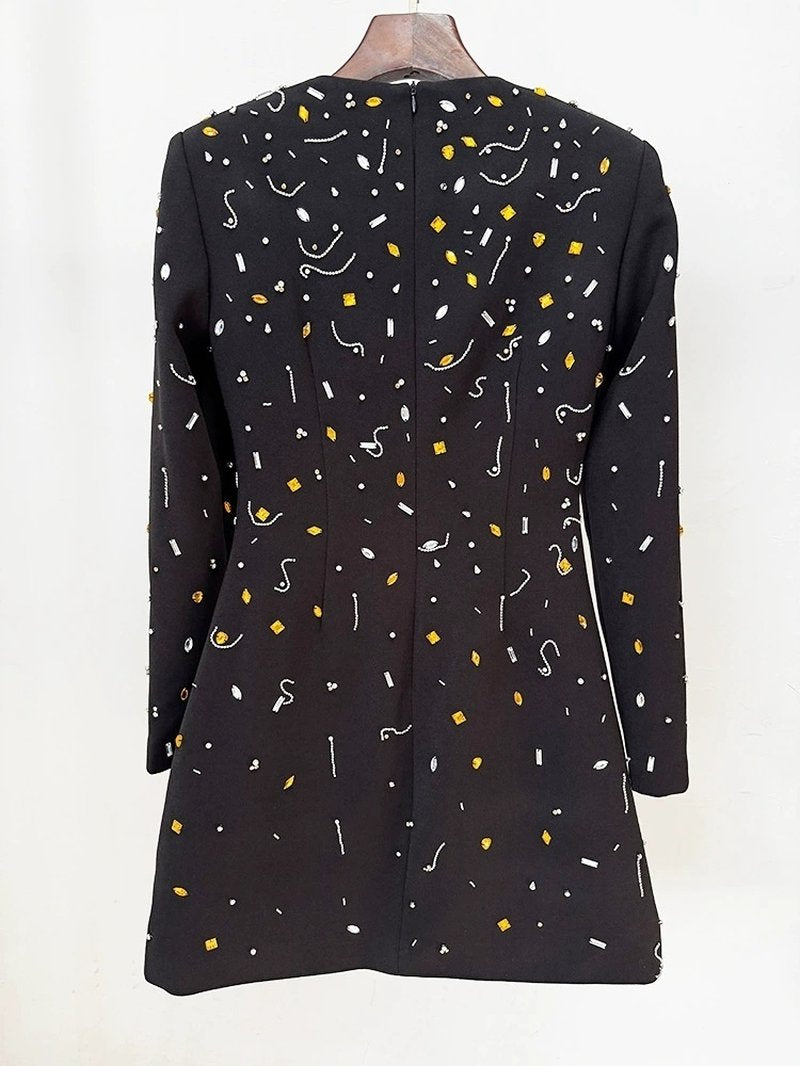 Black Confetti Print Long Sleeve Dress H6603