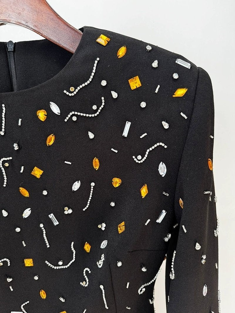 Black Confetti Print Long Sleeve Dress H6603