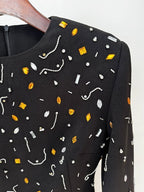Black Confetti Print Long Sleeve Dress H6603