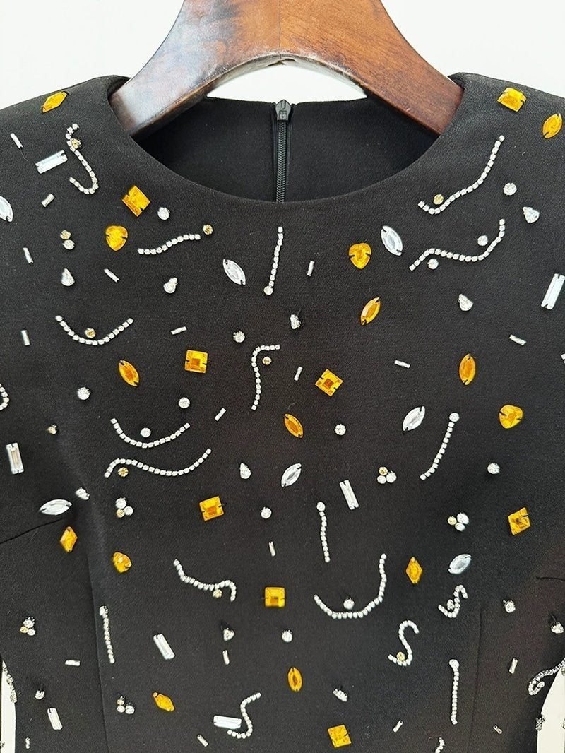 Black Confetti Print Long Sleeve Dress H6603