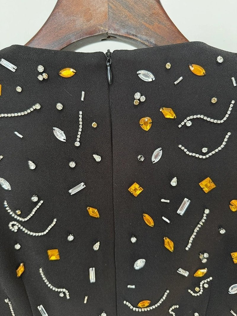 Black Confetti Print Long Sleeve Dress H6603