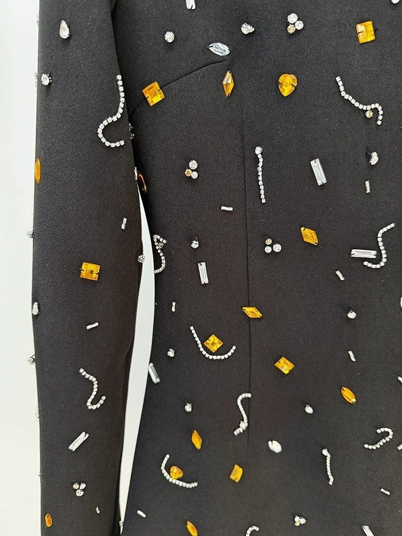 Black Confetti Print Long Sleeve Dress H6603