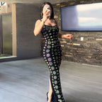 Black Crystal Embellished Mermaid Gown H6280