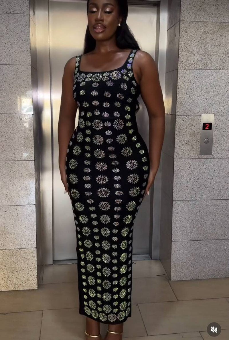 Black Crystal Embellished Mermaid Gown H6280
