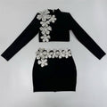 Black Crystal Flower Embellished Bodycon Dress H6533